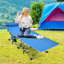 Load image into Gallery viewer, Folding Camping Cot with Side Storage Pocket Detachable Headrest-Blue