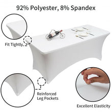Load image into Gallery viewer, 2Pcs 8 ft Rectangular Spandex Wedding Tablecloth-White