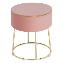 Load image into Gallery viewer, Velvet Round Footrest Ottoman with Metal Base and Non-Slip Foot Pads-Pink