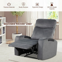 Load image into Gallery viewer, Recliner Chair Single Sofa Lounger with Arm Storage and Cup Holder for Living Room-Gray