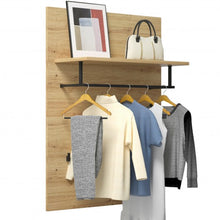 Load image into Gallery viewer, Wall-Mounted Clothes Hanger Rack Shelf with 5 Hooks and Hanging Rod