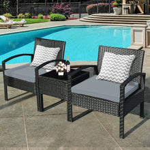 Load image into Gallery viewer, 3 Pieces Outdoor Rattan Patio Conversation Set with Seat Cushions-Gray