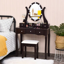 Load image into Gallery viewer, Touch Switch Makeup Dressing Vanity Table Set with 10 Light Bulbs-Coffee