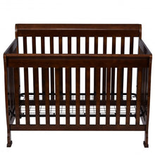 Load image into Gallery viewer, Coffee Pine Wood Baby Toddler Bed Convertible Crib