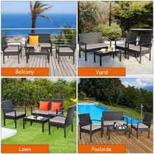 Load image into Gallery viewer, 4 pcs Patio Rattan Furniture Set Cushioned Loveseat Armrest Garden-Brown