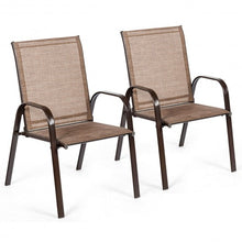 Load image into Gallery viewer, 2 PCS Patio Chairs Outdoor Dining Chair with Armrest-Brown