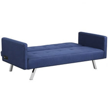 Load image into Gallery viewer, Convertible Futon Sofa Bed Folding Recliner with USB Ports and Power Strip-Blue