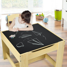 Load image into Gallery viewer, Kids Table Chairs Set With Storage Boxes Blackboard Whiteboard Drawing-Natural