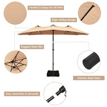 Load image into Gallery viewer, 15 Ft Solar LED Patio Double-sided Umbrella Market Umbrella with Weight Base-Beige