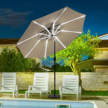Load image into Gallery viewer, 9Ft Solar LED Market Umbrella with Aluminum Crank Tilt 16 Strip Lights-Tan