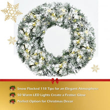 Load image into Gallery viewer, 24" Artificial Snow Flocked Christmas Pine Wreath with LED Lights