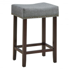 Load image into Gallery viewer, 2 pcs Nailhead Saddle Bar Stools with Fabric Seat & Wood Legs-Gray