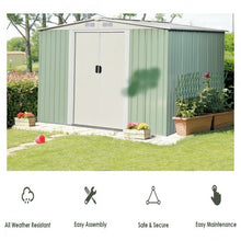 Load image into Gallery viewer, 8x8 ft Outdoor Garden Galvanized Steel Storage Shed with Sliding Door-Light Green