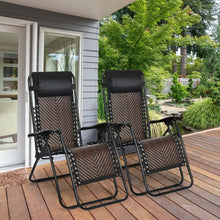 Load image into Gallery viewer, 2Pcs Folding Patio Rattan Zero Gravity Lounge Chair-Coffee