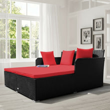 Load image into Gallery viewer, Outdoor Patio Rattan Daybed Thick Pillows Cushioned Sofa Furniture-Red
