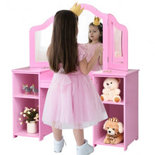 Load image into Gallery viewer, Kids Tri Folding Mirror Makeup Dressing Vanity Table Set-Pink