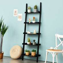 Load image into Gallery viewer, 5-Tier Wall-leaning Ladder Shelf Display Rack for Plants and Books-Black
