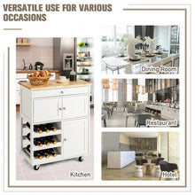 Load image into Gallery viewer, Kitchen Cart with Rubber Wood Top 3 Tier Wine Racks 2 Cabinets-White