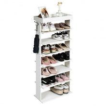 Load image into Gallery viewer, 7-Tier Vertical Design Wooden Shoe Storage Shelf with Hooks-White