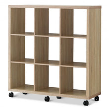 Load image into Gallery viewer, 9 Cubes Ladder Shelf Freestanding Corner Display Rack Bookshelf-Natural