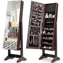 Load image into Gallery viewer, Standing Jewelry Armoire Cabinet with Full Length Mirror-Brown