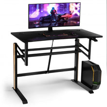 Load image into Gallery viewer, Pneumatic Height Adjustable Gaming Desk T Shaped Game Station w/Power Strip Tray