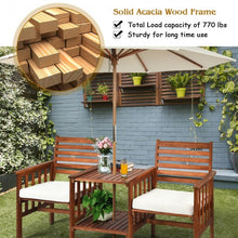 Load image into Gallery viewer, 3 pcs Outdoor Patio Table Chairs Set Acacia Wood Loveseat-White