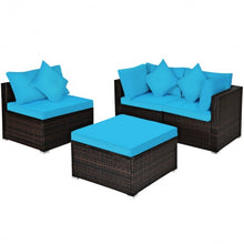 Load image into Gallery viewer, 4 Pcs Ottoman Garden Deck Patio Rattan Wicker Furniture Set Cushioned Sofa