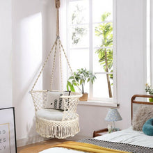 Load image into Gallery viewer, Hanging Hammock Chair Macrame Swing Hand Woven Cotton Backrest