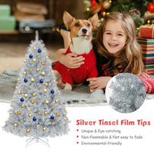 Load image into Gallery viewer, 6ft Hinged Unlit Artificial Silver Tinsel Christmas Tree Holiday w/ Metal Stand