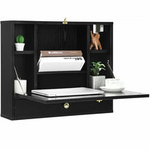 Load image into Gallery viewer, Wall Mounted Folding Laptop Desk Hideaway Storage with Drawer-Black