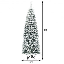Load image into Gallery viewer, 6 ft Pre-lit Snow Flocked Artificial Pencil Christmas Pine Tree w/250 LED Lights