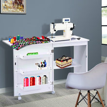 Load image into Gallery viewer, White Folding Swing Craft Table Storage Shelves Cabinet