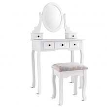 Load image into Gallery viewer, Dressing Table Set with Oval Mirror Stool and 5 Storage Drawers