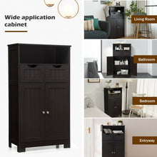 Load image into Gallery viewer, Bathroom Wooden Side Cabinet with 2 Drawers and 2 Doors-Coffee
