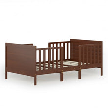 Load image into Gallery viewer, 2-in-1 Convertible Kids Wooden Bedroom Furniture with Guardrails-Brown