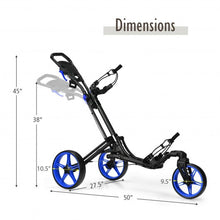 Load image into Gallery viewer, Folding Golf Push Cart with Scoreboard Adjustable Handle Swivel Wheel-Blue