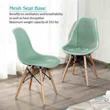 Load image into Gallery viewer, 2 Pcs Modern Plastic Hollow Chair Set with Wood Leg-Green