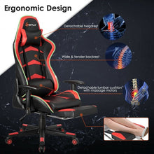 Load image into Gallery viewer, Massage LED Gaming Chair with Lumbar Support & Footrest-Red