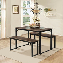 Load image into Gallery viewer, Modern 3 Piece Dining Table with 2 Benches
