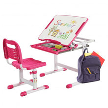 Load image into Gallery viewer, Kids Height Adjustable Desk and Chair Set with Tilted Tabletop and Drawer-Pink