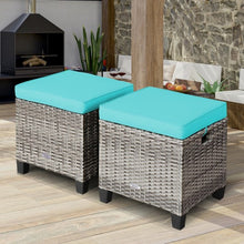 Load image into Gallery viewer, 2PCS Patio Rattan Wicker Ottoman Seat with Removable Cushions Without Blower-Turquoise