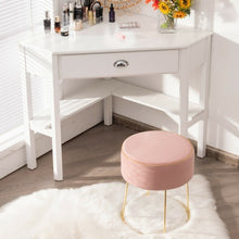 Load image into Gallery viewer, Velvet Round Footrest Ottoman with Metal Base and Non-Slip Foot Pads-Pink