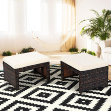 Load image into Gallery viewer, 2 Pieces Cushioned Patio Rattan Ottoman Foot Rest-White