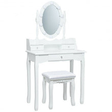 Load image into Gallery viewer, Oval Mirror Vanity Set  with 10 LED Dimmable Bulbs and 3 Drawers-White