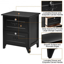 Load image into Gallery viewer, Solid Wood Elegant Storage Nightstand w/ 2 Locking Drawers-Black