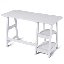 Load image into Gallery viewer, Modern Trestle Computer Desk Writing Laptop Table W/2 Open Tiers Shelves White-White