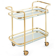 Load image into Gallery viewer, 2 Tier Metal Frame Rolling Kitchen Cart with Glass Shelves