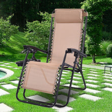 Load image into Gallery viewer, Outdoor Folding Zero Gravity Reclining Lounge Chair w/ Utility Tray-Beige