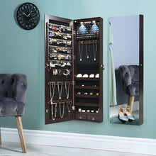 Load image into Gallery viewer, Wall and Door Mounted Mirrored Jewelry Cabinet with Lights-Brown